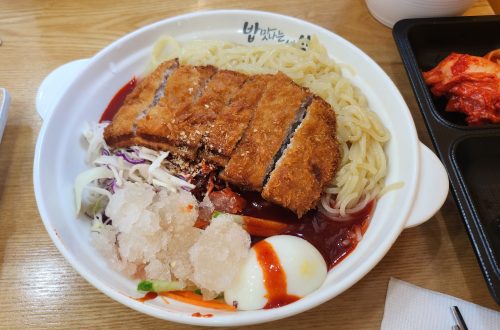 광명 AK 프라자 분식집 밥상 돈가쓰냉쫄면+ 야채김밥후기